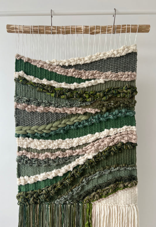 Detail of organic weaving patterns with mixed fibers in natural earthy shades