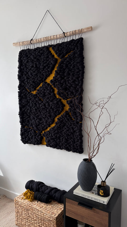 Woven Wall Tapestry "Black Kintsugi"