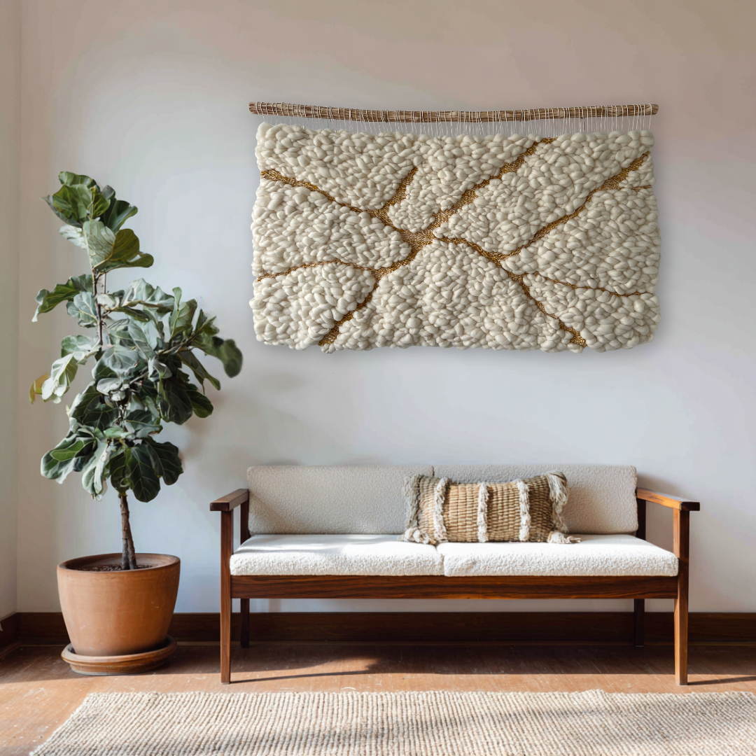 Handwoven Wool Tapestry "Kintsugi in Fiber"