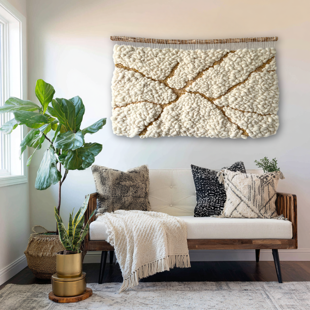 Handwoven Wool Tapestry "Kintsugi in Fiber"