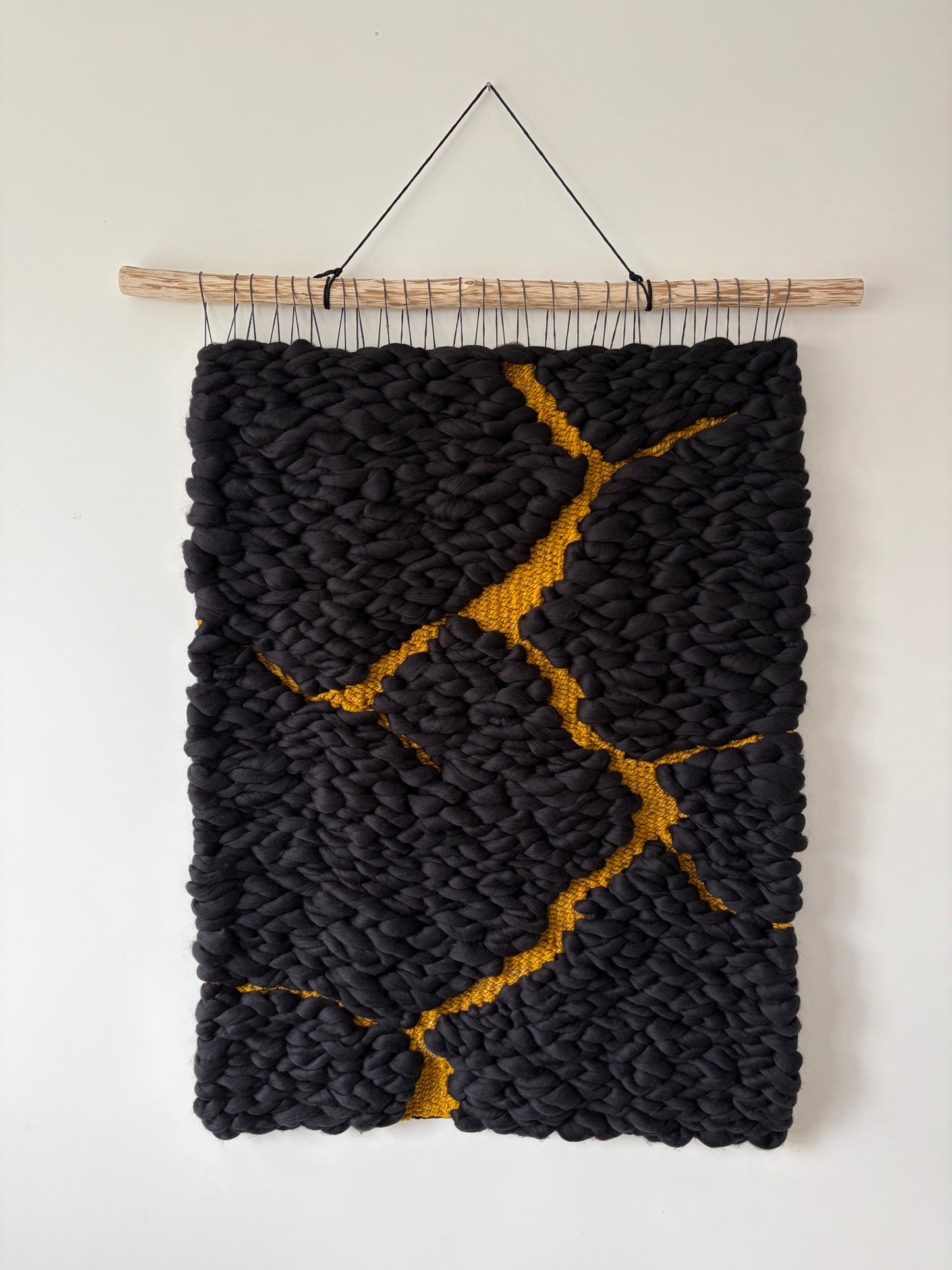 Woven Wall Tapestry "Black Kintsugi"