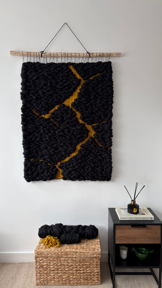 Woven Wall Tapestry "Black Kintsugi"
